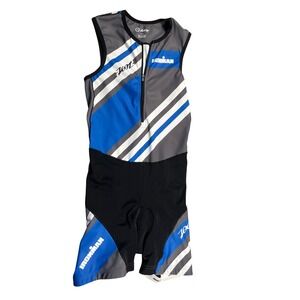 Zoot Ironman Tri Suit Men's Large Blue Gray Sleeveless Triathlon Racing Skinsuit